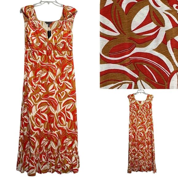 NWT Chaudry by RAGA Sleeveless A-line Midi Tank Sundress Tan Orange Cream Small - Picture 13 of 13